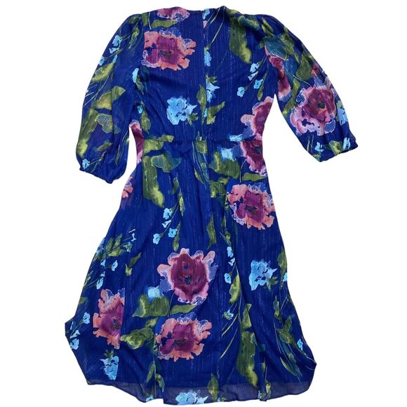Julia Jordan Size 8 Blue Floral Midi Dress 3/4 Sleeve Chiffon V Neck NWT - Picture 9 of 9